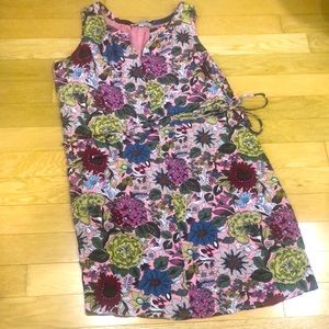 LOFT Pink floral summer dress with pink lining and thin sash